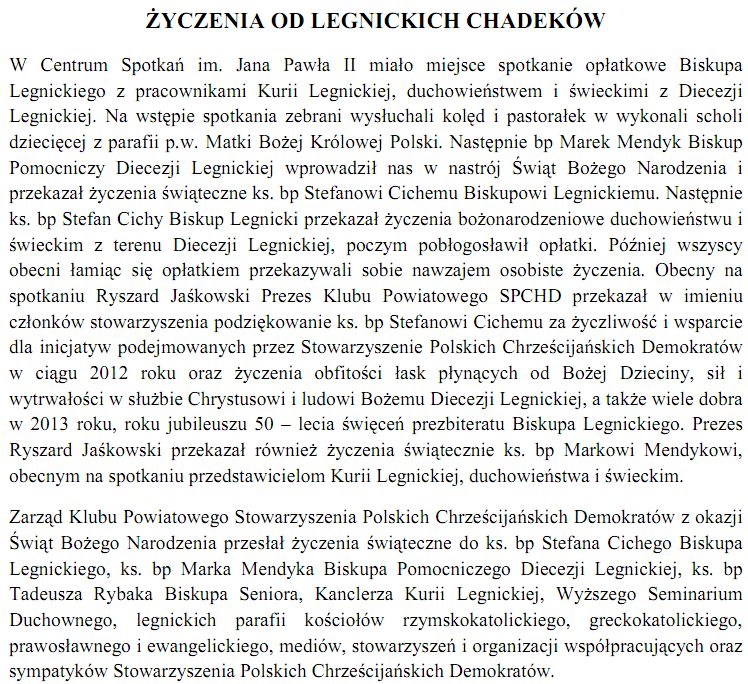 Życzenia legnickich chadeków